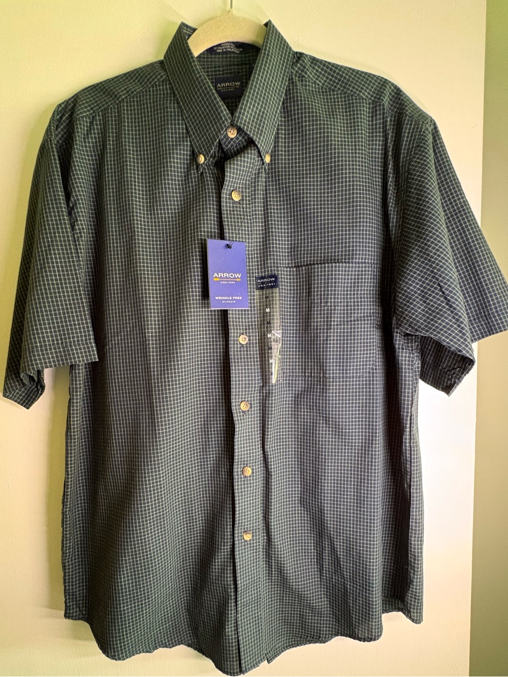 Arrow Men's Green Checked Short-Sleeve Button-Down Shirt